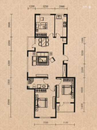 海逸铭筑C5户型-3室2厅1卫1厨建筑面积113.20平米