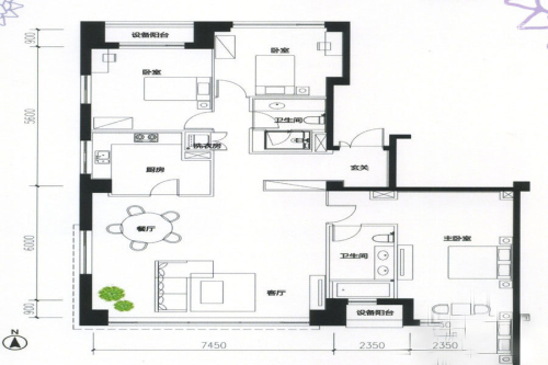 积水·裕沁听月轩D1-2a户型-D1-2a户型-3室2厅2卫1厨建筑面积195.20平米