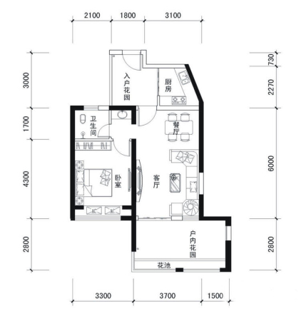 第九湾三期11#一单元03、4-32层户型-1室2厅1卫1厨建筑面积72.88平米