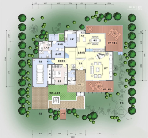 紫薇山庄B户型平地南入口平面图-1室2厅2卫2厨建筑面积187.40平米