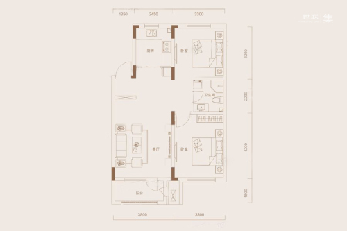 悦时光E户型-2室2厅1卫1厨建筑面积78.00平米