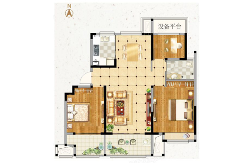 荣盛锦绣澜山项目D2户型-3室2厅1卫1厨建筑面积106.00平米