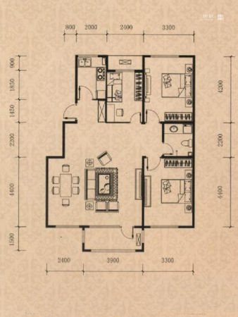 海逸铭筑B5户型-3室2厅1卫1厨建筑面积118.00平米
