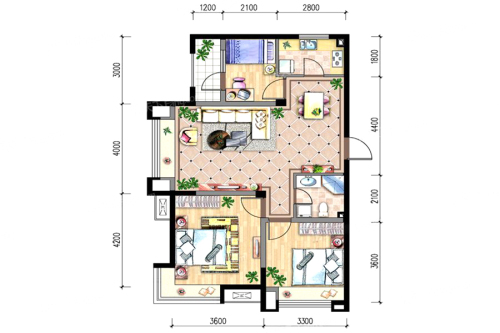 宏亚·圣诺园85㎡户型-3室2厅1卫1厨建筑面积85.00平米