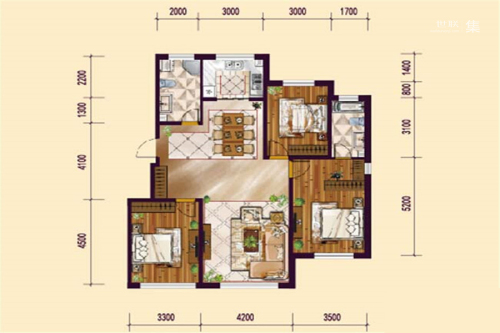 远创紫樾台A3户型-3室2厅2卫1厨建筑面积127.00平米