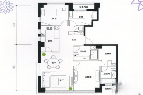 积水·裕沁听月轩A1-4a户型-A1-4a户型-3室2厅2卫1厨建筑面积155.08平米