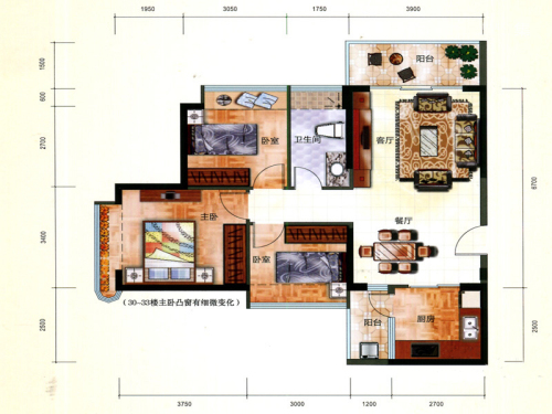 北海名座二期6#06户型-3室2厅1卫1厨建筑面积88.78平米