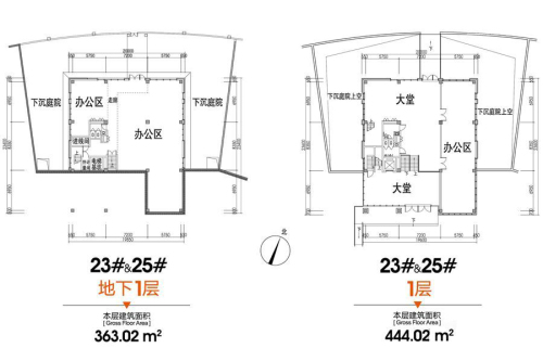 科瀛智创谷23#&25#负一层、一层户型分布图-1室0厅0卫0厨建筑面积2766.23平米
