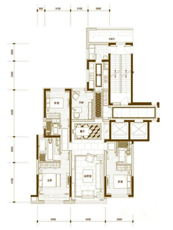 富力江湾新城D1户型-4室2厅3卫1厨建筑面积175.00平米