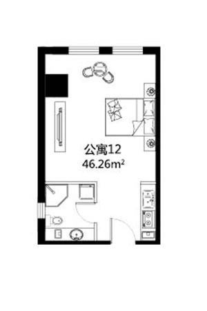 君康大厦公寓12-公寓12-1室0厅1卫1厨建筑面积46.26平米