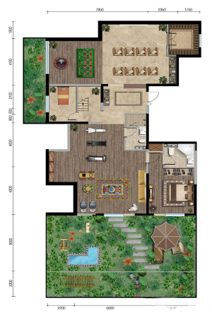 西宸原著420平花园层-4室3厅3卫1厨建筑面积420.00平米