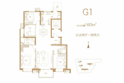 万科·翡翠天誉G1户型160平-4室2厅2卫1厨建筑面积160.00平米