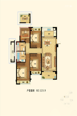 九龙仓珑玺B2户型-4室2厅2卫1厨建筑面积123.90平米