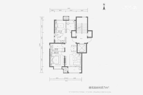中海墅·北京世家87平B户型-87平B户型-3室2厅1卫1厨建筑面积87.00平米