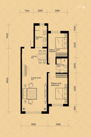 伟业富强天玺GD1户型-2室2厅1卫1厨建筑面积91.00平米