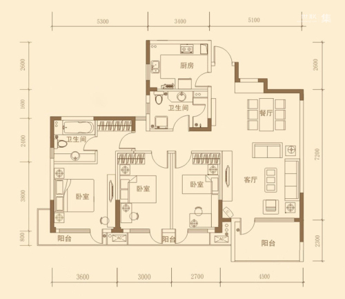 昊海·梧桐一期C1户型7-9F、14-16F、21-23F-3室2厅2卫1厨建筑面积139.02平米