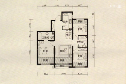 小石城梦想小镇136㎡户型-4室2厅2卫1厨建筑面积136.00平米