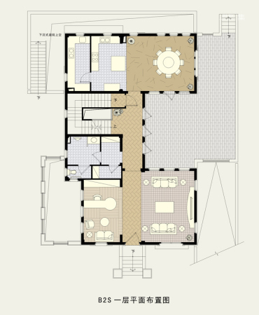 览海国际高尔夫社区B2S户型一层平面图-3室2厅4卫1厨建筑面积230.00平米