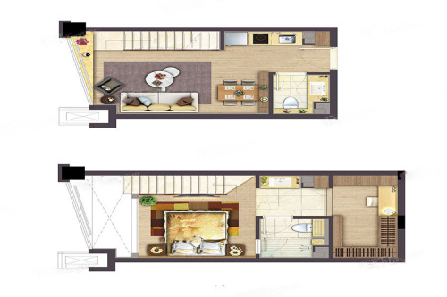 银城KinmaQ+社区45平米B户型-2室1厅2卫2厨建筑面积45.00平米