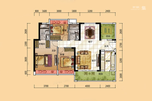 龙光城北11,12期l户型-3室2厅2卫1厨建筑面积120.00平米