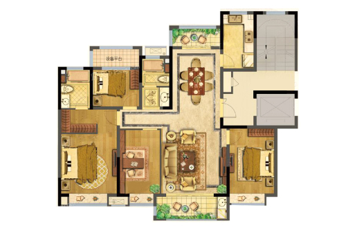 江山荟项目D1户型-4室2厅2卫1厨建筑面积136.00平米