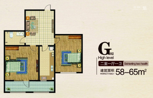 长堤湾G02户型-G02户型-2室1厅1卫1厨建筑面积65.00平米