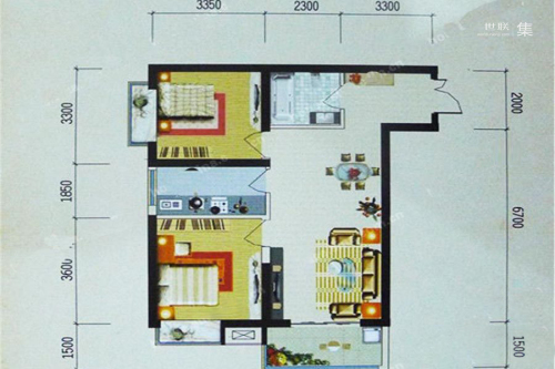 汉景名都87平米户型-2室2厅1卫1厨建筑面积87.00平米