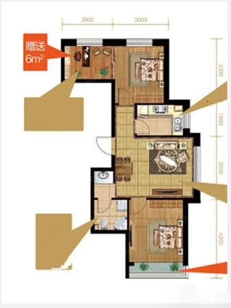 江南时代A户型-2室2厅1卫1厨建筑面积69.19平米