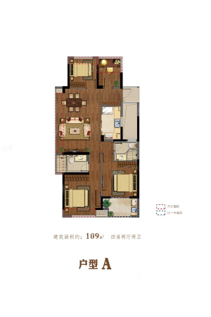 荣安翡翠半岛A户型-4室2厅2卫1厨建筑面积109.00平米