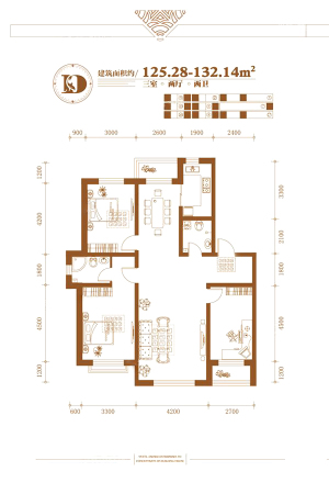 潭泽东南明珠二期125平米-3室2厅2卫1厨建筑面积125.00平米