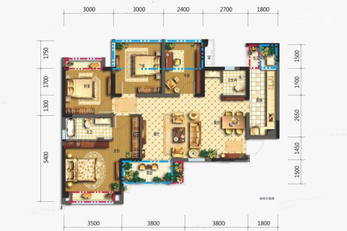 新尚天地3-5#标准层B2户型-4室2厅2卫1厨建筑面积109.00平米