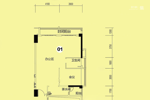 敏捷紫岭国际3座01、21户型-1室1厅1卫1厨建筑面积106.25平米
