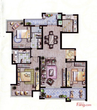 贝尚湾二期C-1户型-3室2厅2卫1厨建筑面积139.00平米