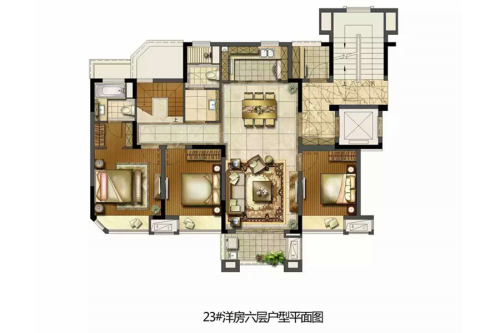 金地浅山艺境洋房六层118平户型-4室2厅3卫1厨建筑面积118.00平米