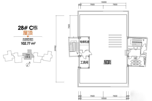科瀛智创谷28#C栋屋顶户型-1室0厅0卫0厨建筑面积102.77平米
