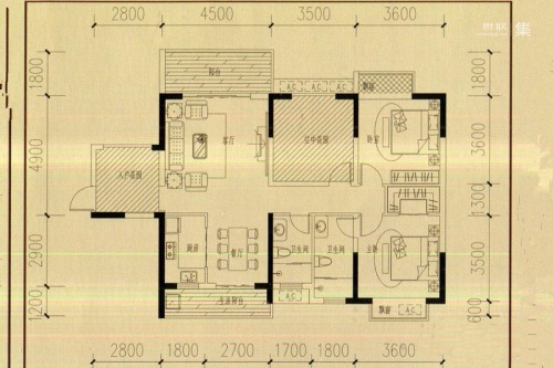 镒建·世纪城12#、13#、14#A3户型-2室2厅2卫1厨建筑面积117.00平米