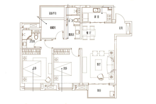 万科金域东方115平户型-3室2厅2卫1厨建筑面积115.00平米