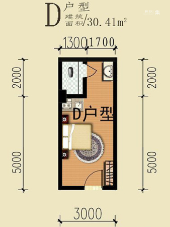 中山壹号广场D户型30.41平户型-1室0厅1卫1厨建筑面积30.41平米