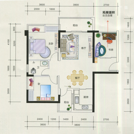 柏悦尊府3幢01户型-3室2厅1卫1厨建筑面积90.06平米