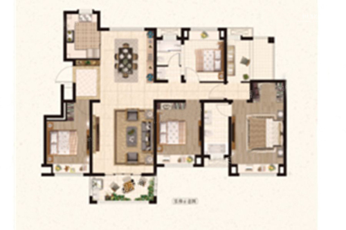 远洋山水143平户型-5室2厅2卫1厨建筑面积143.00平米