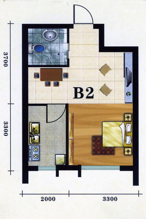 步阳国际B2户型46.71平-1室1厅1卫1厨建筑面积46.71平米