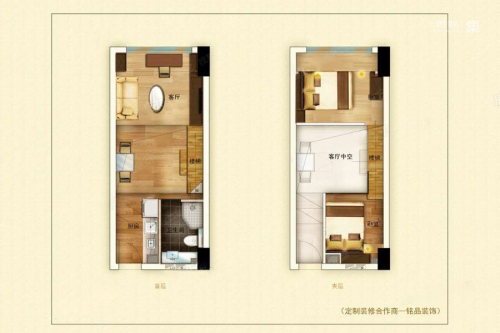 宋都时间国际40方loft（两室）户型-2室2厅1卫1厨建筑面积40.00平米