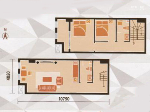 乐橙商务广场标准层D户型-2室1厅2卫0厨建筑面积57.36平米