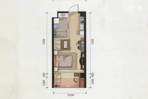 博荣水立方[18]美立方户型-1室1厅1卫1厨建筑面积32.57平米