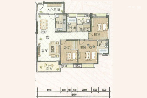 雅居乐御龙山星曜2期11栋05户型-4室2厅2卫1厨建筑面积128.00平米