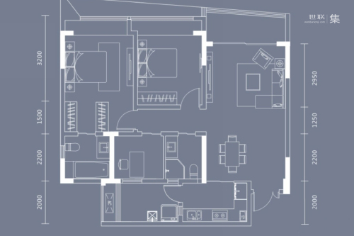 中环丰锦4、6、10、12号楼标准层D2户型-4、6、10、12号楼标准层D2户型-3室2厅2卫1厨建筑面积