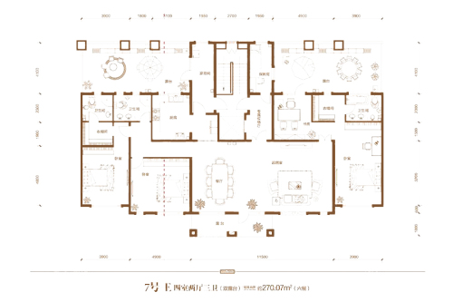 汇君城F7#E户型-4室2厅3卫1厨建筑面积270.07平米