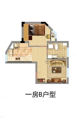 华园一房B户型-1室2厅1卫1厨建筑面积49.00平米