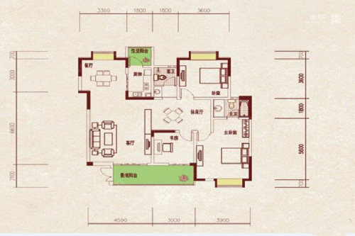 成都国奥村47栋1单元电梯洋房M2户型-3室2厅2卫1厨建筑面积140.00平米