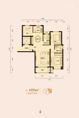 智高藏珑06户型-3室2厅2卫1厨建筑面积107.00平米